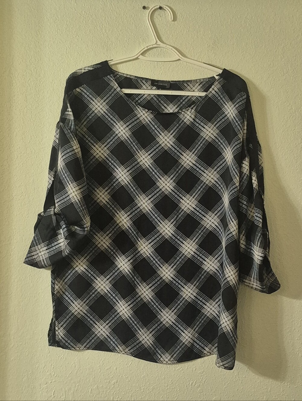 The Limited Black,blue& White Plaid Tunic Top